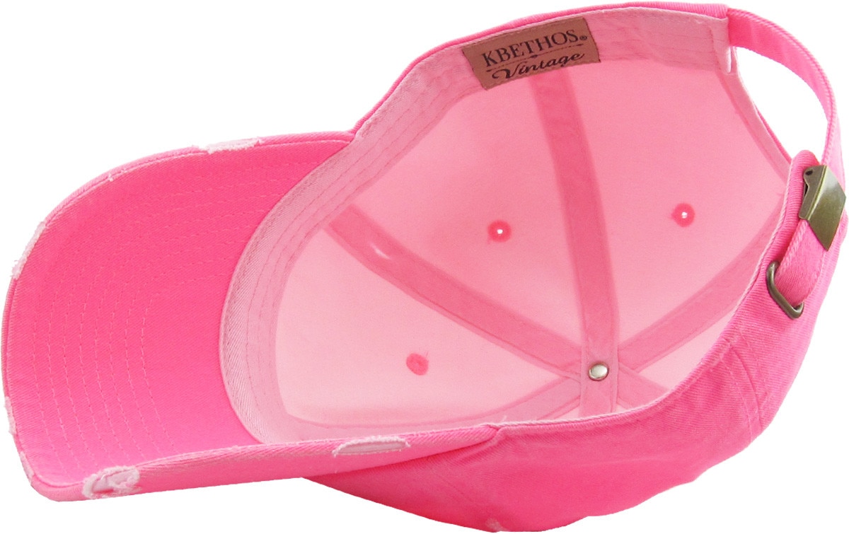 Neon Pink Distressed Vintage Baseball Cap Inside Turned Over View